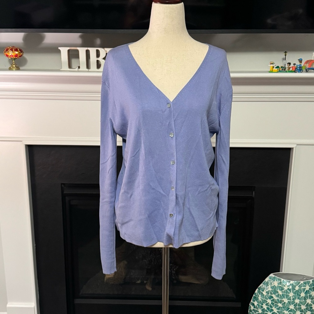 Joseph A. Lavender Silk Blend Cardigan Sweater | Button Front V-Neck | Size L